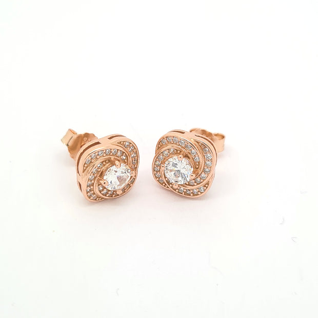 Rose gold toned CZ Sworl Halo earrings 36953