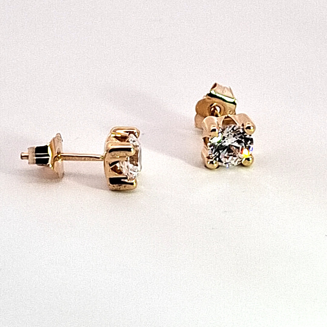 Gold 5mm CZ heavy stud earrings 38531