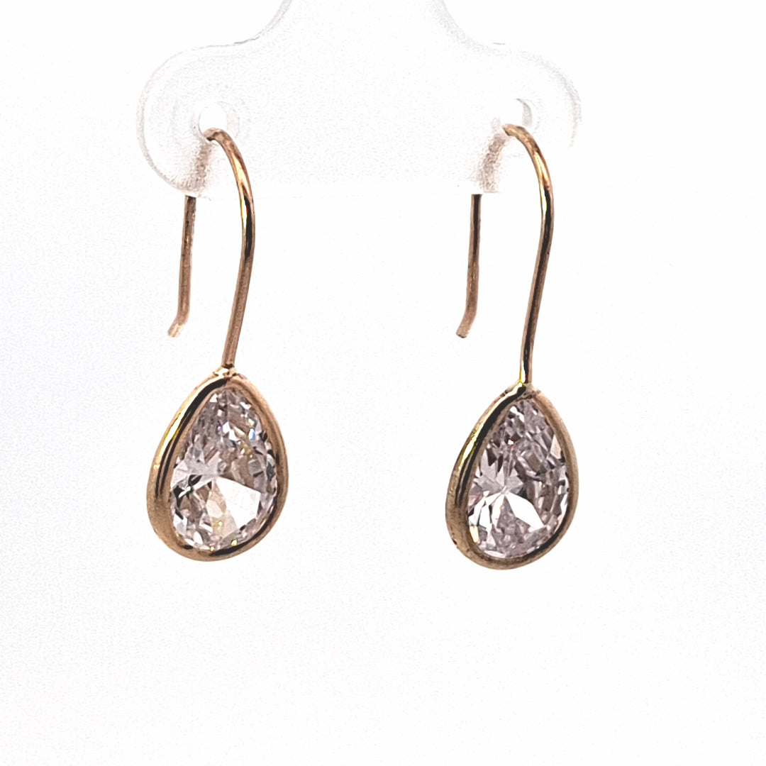 Gold CZ teardrop earrings 38525