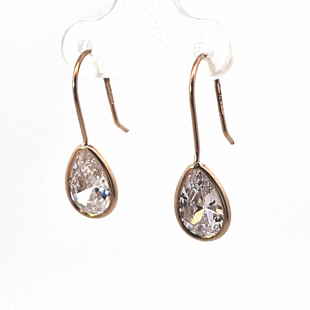 Gold CZ teardrop earrings 38525