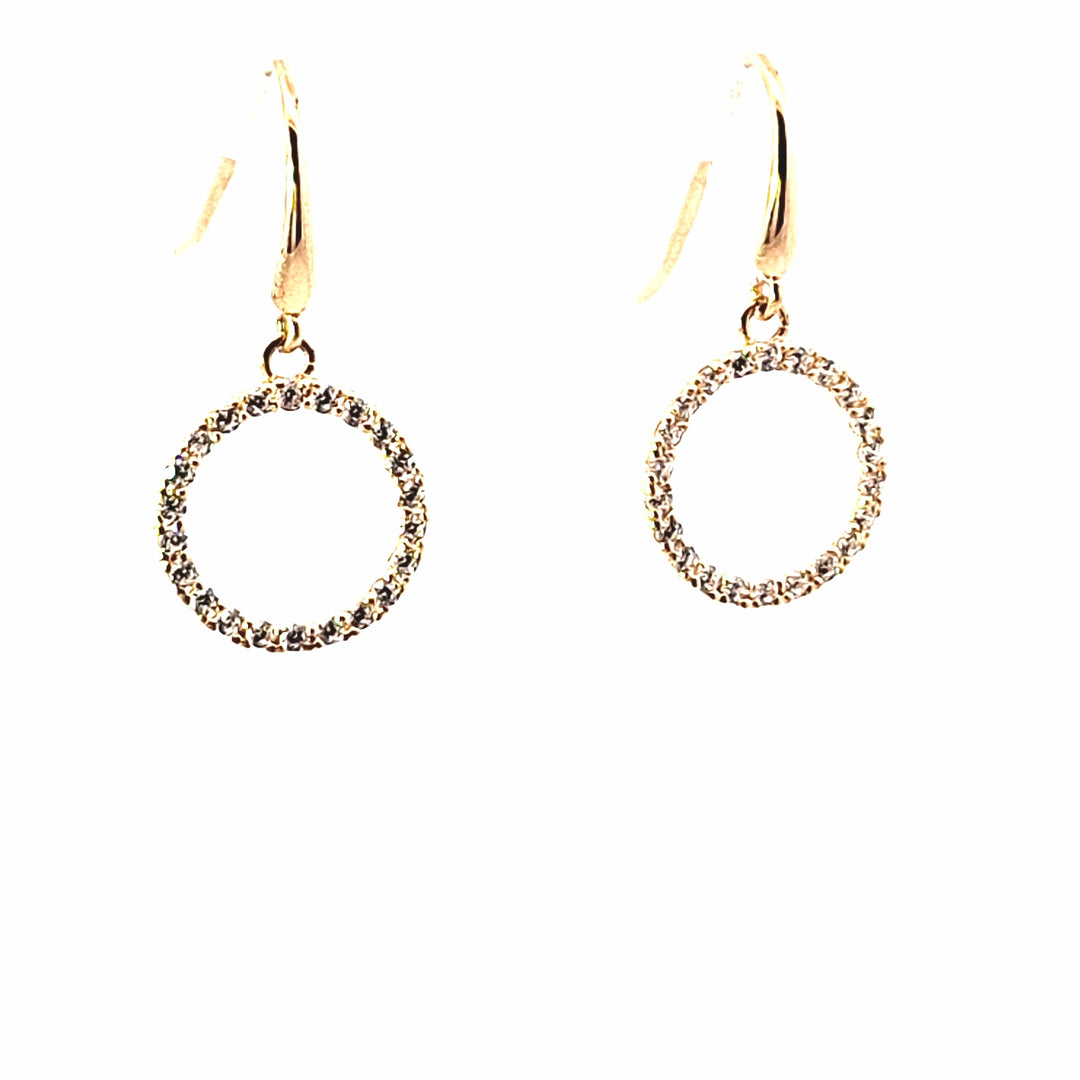 gold drop CZ set open circle earrings 38524