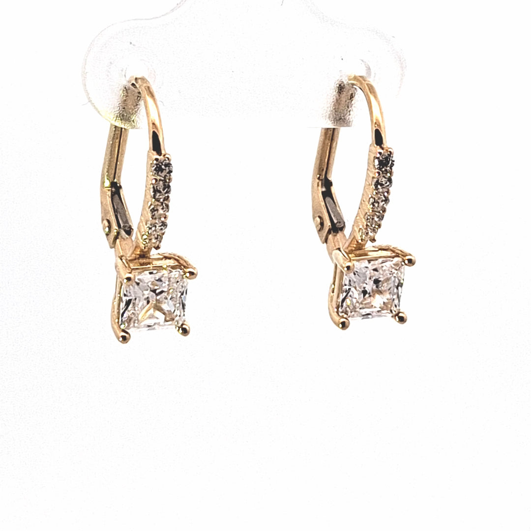 Gold Princess cut CZ Huggy earrings 38523