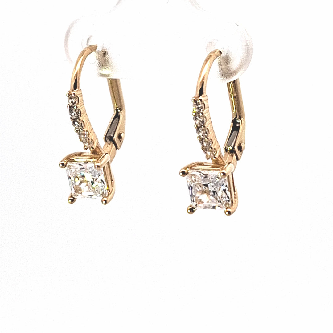 Gold Princess cut CZ Huggy earrings 38523