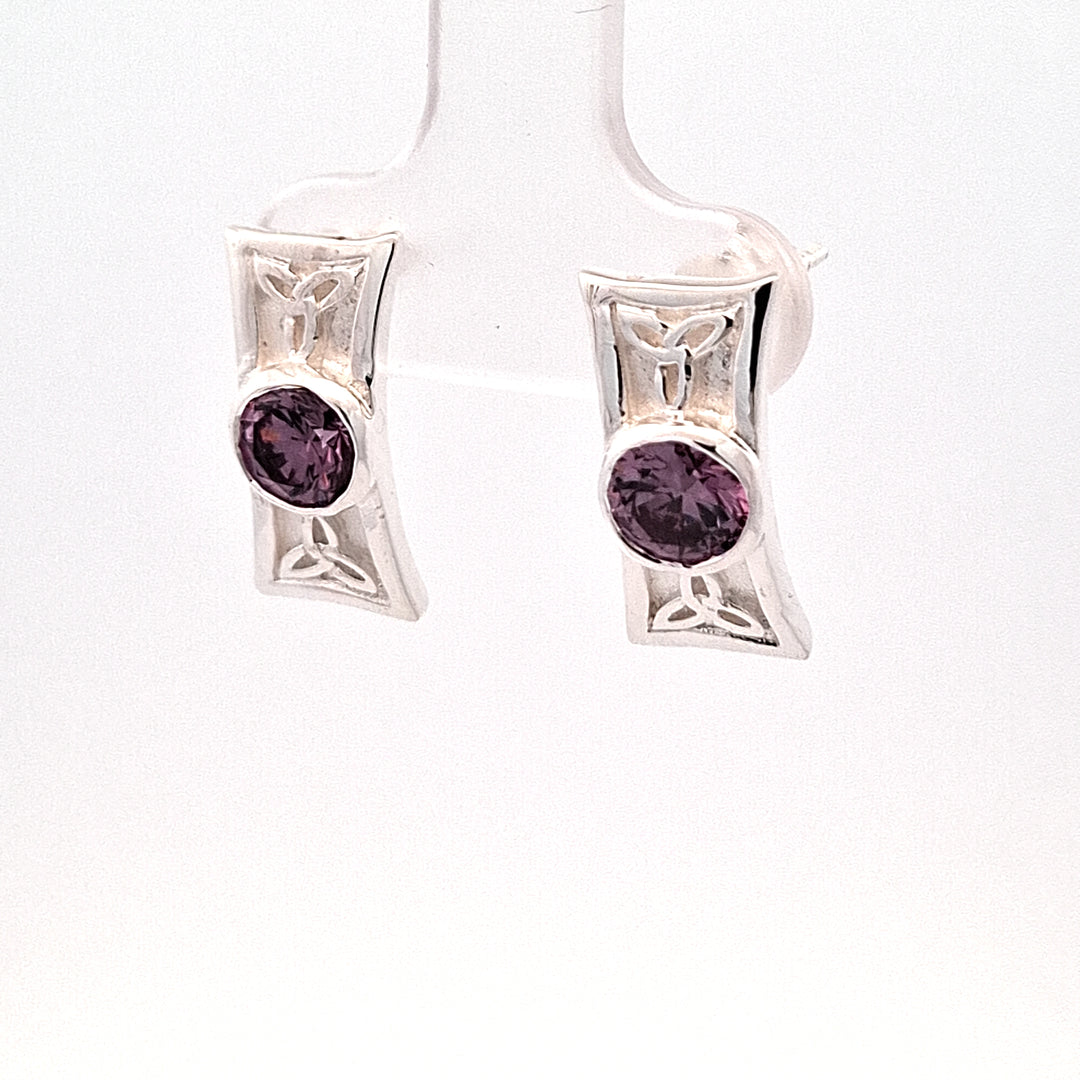 Silver Celtic Amethyst set stud earrings 38741