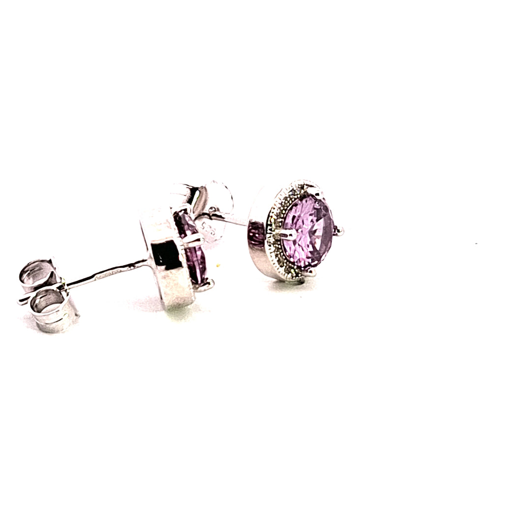 Amethyst Purple Cubic Zirconia fancy round stud earring 38045