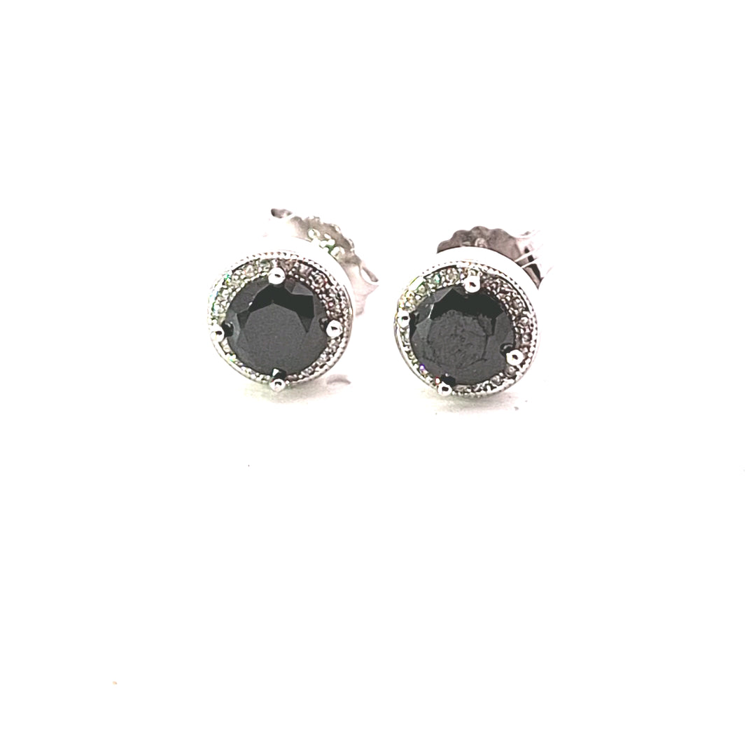 Black Cubic Zirconia fancy round stud earring 38043