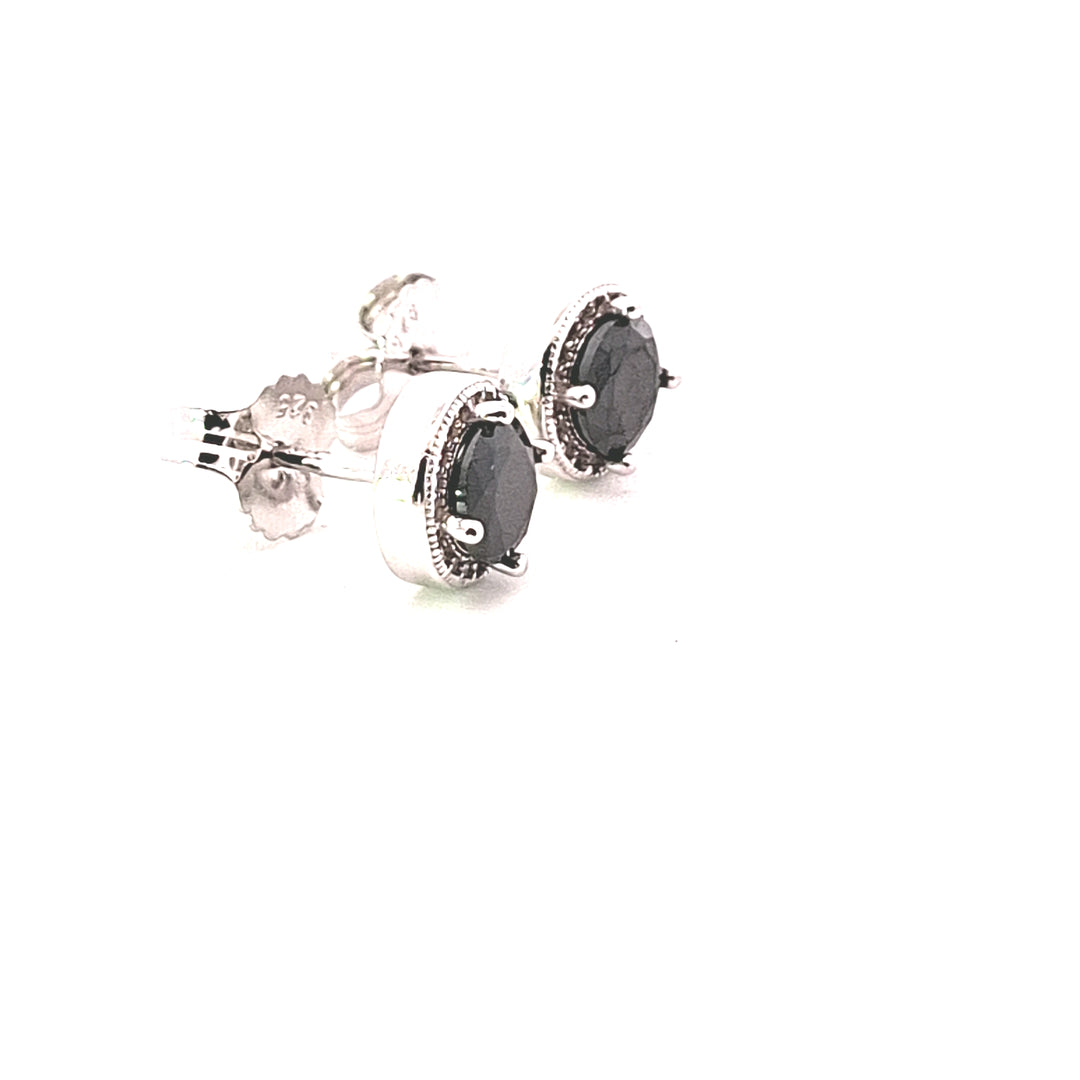 Black Cubic Zirconia fancy round stud earring 38043