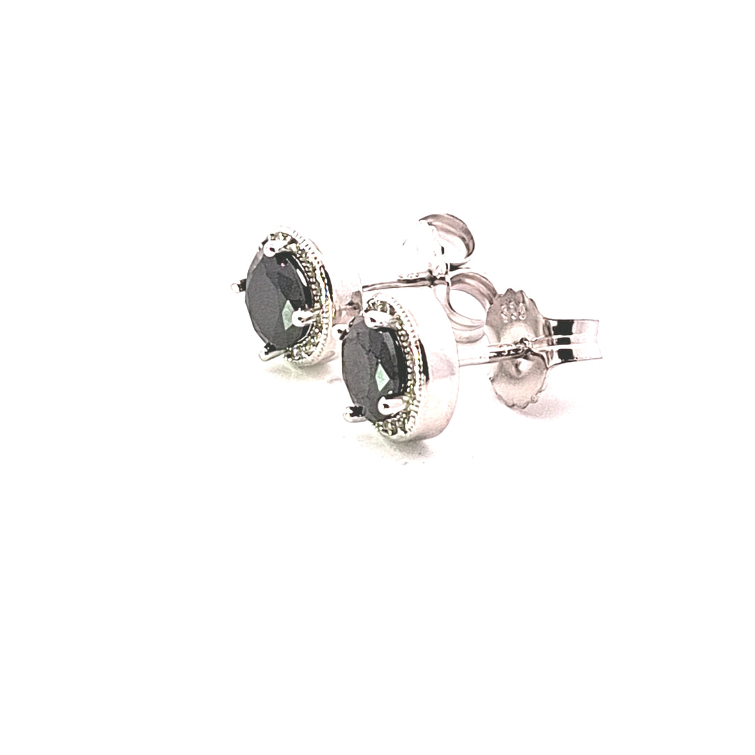 Black Cubic Zirconia fancy round stud earring 38043