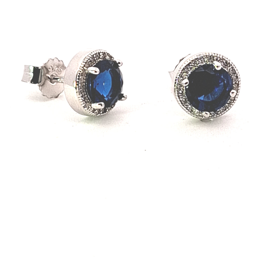 Blue Cubic Zirconia fancy round stud earring 38044