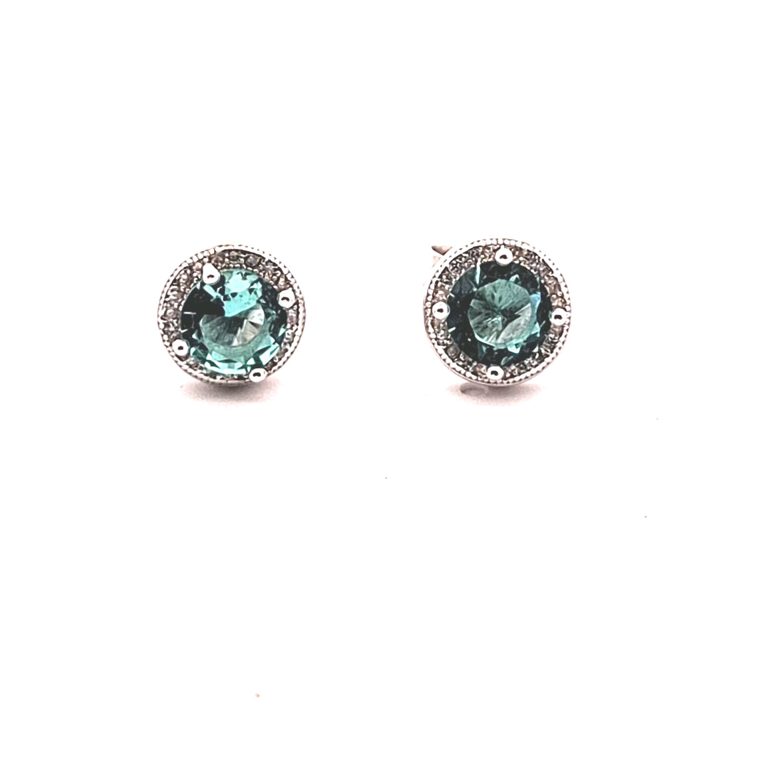 Blue Topaz Cubic Zirconia fancy round stud earring 38048