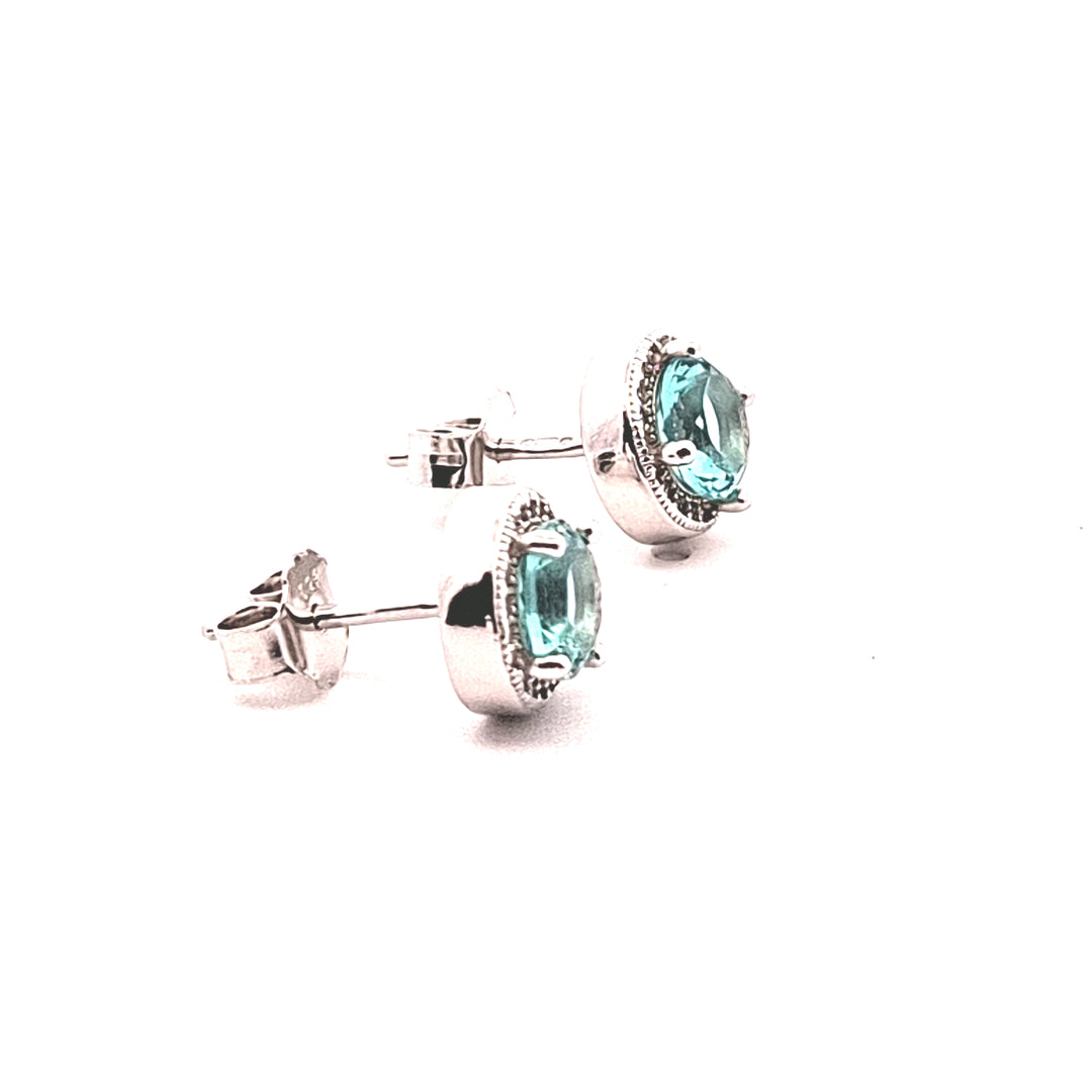 Blue Topaz Cubic Zirconia fancy round stud earring 38048