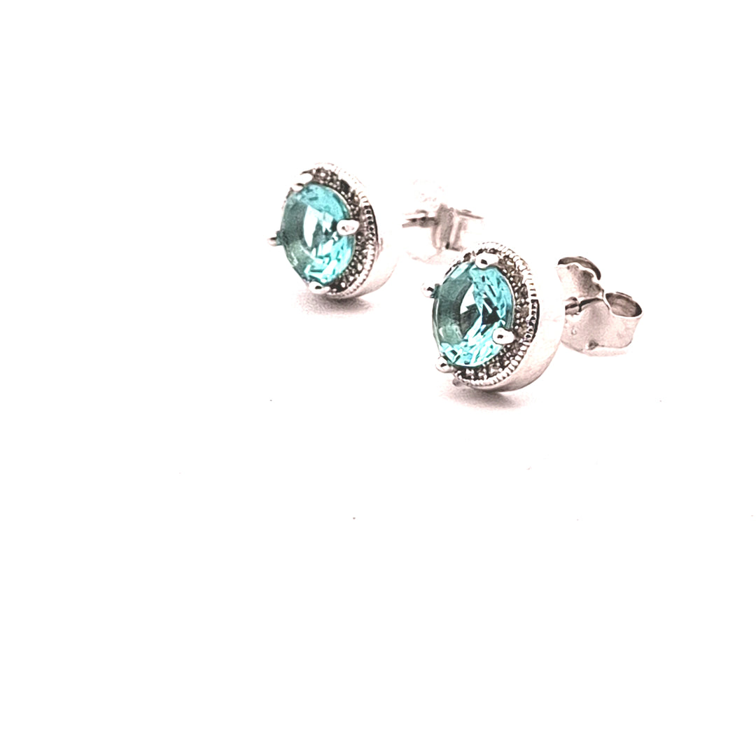 Blue Topaz Cubic Zirconia fancy round stud earring 38048