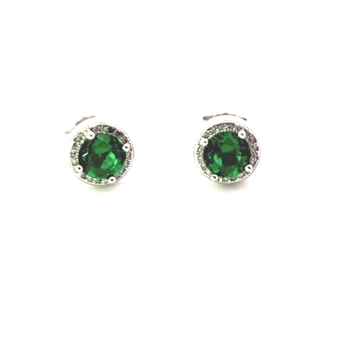 Emerald Green Cubic Zirconia fancy round stud earring 38049
