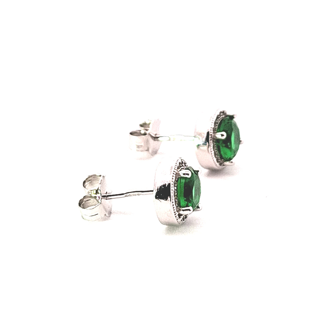 Emerald Green Cubic Zirconia fancy round stud earring 38049