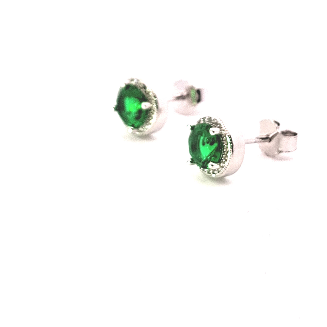 Emerald Green Cubic Zirconia fancy round stud earring 38049