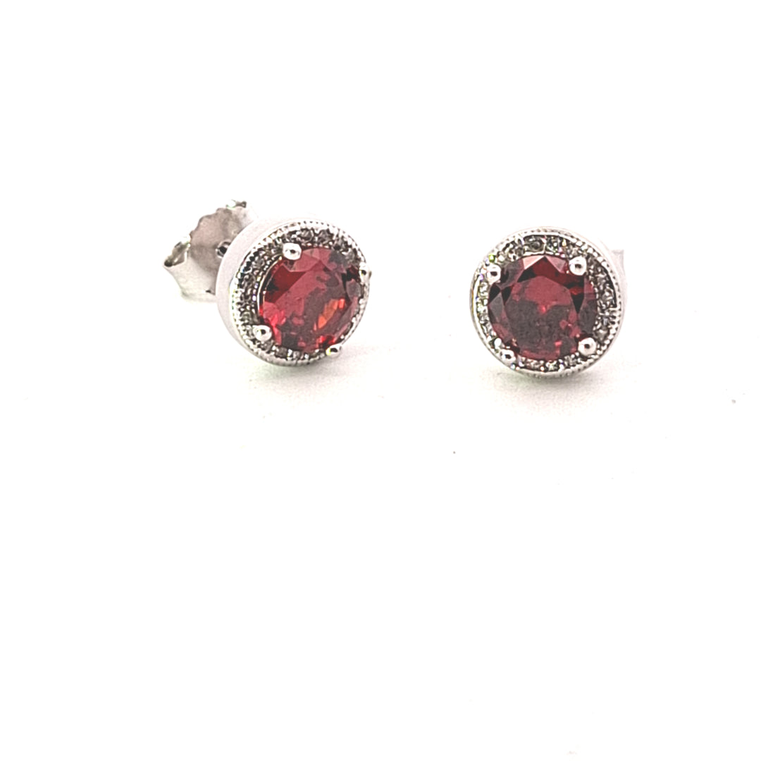 Garnet Red Cubic Zirconia fancy round stud earring 38046