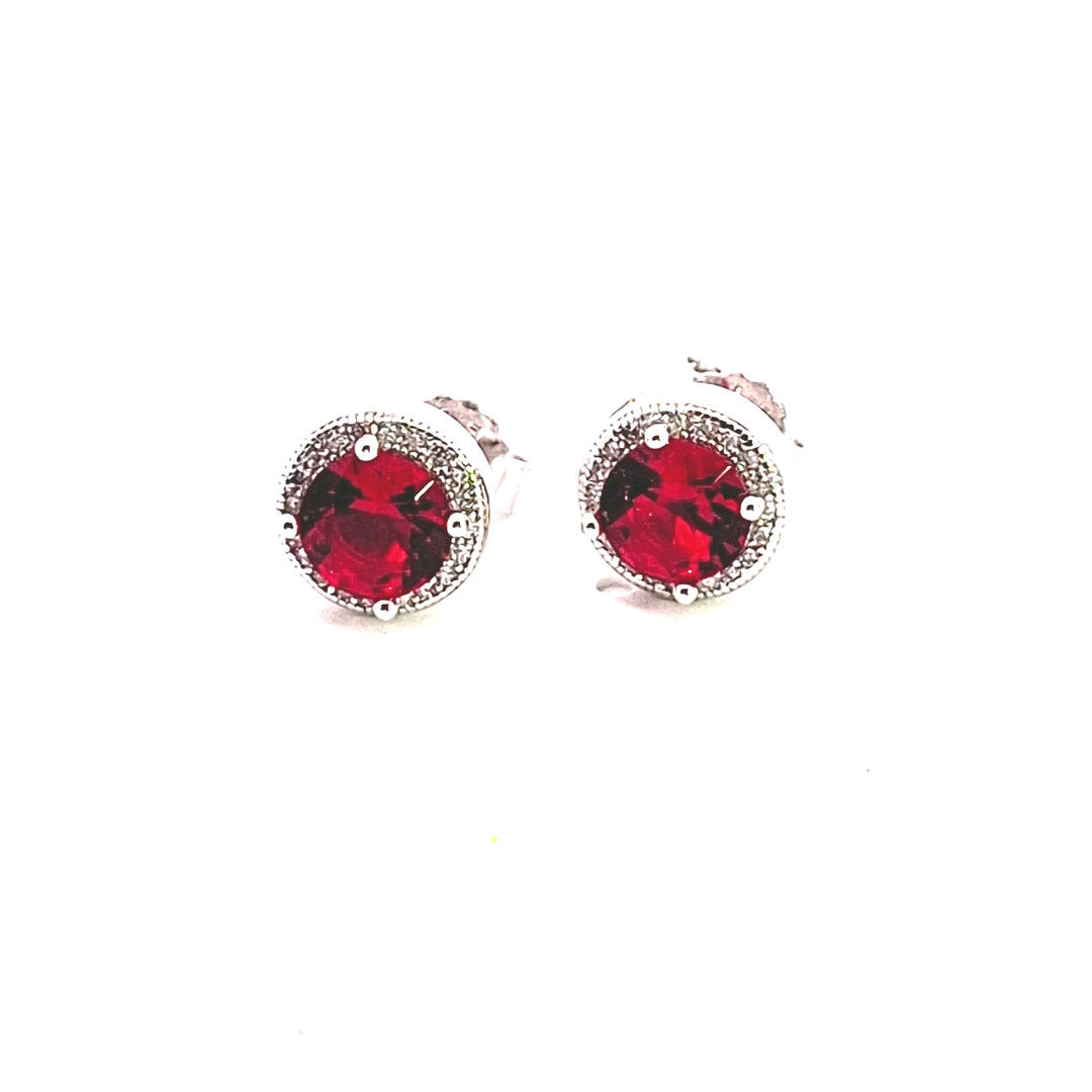 Ruby Red Cubic Zirconia fancy round stud earring 38047