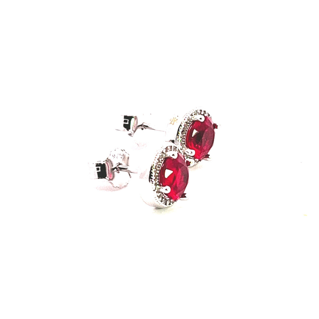Ruby Red Cubic Zirconia fancy round stud earring 38047