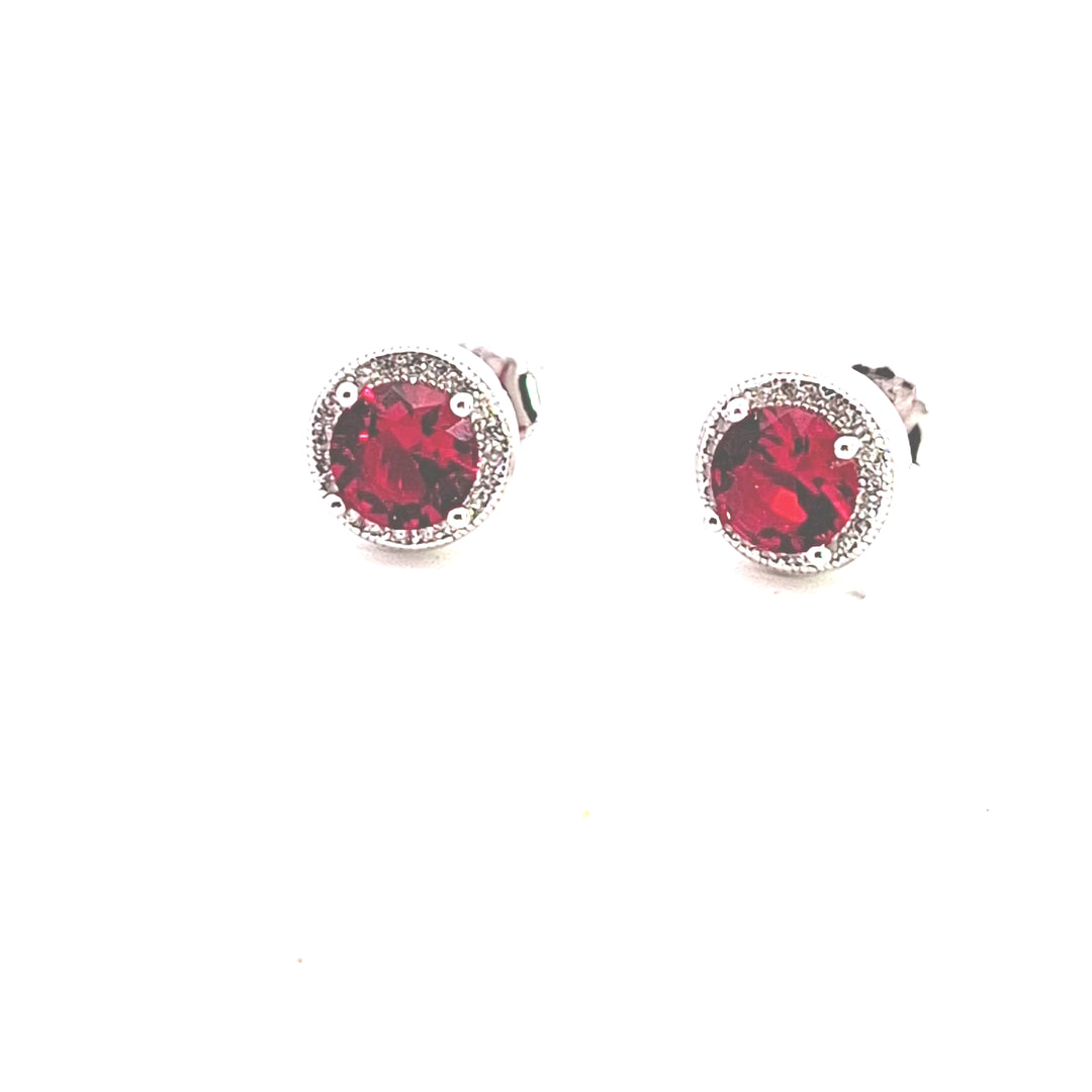 Ruby Red Cubic Zirconia fancy round stud earring 38047