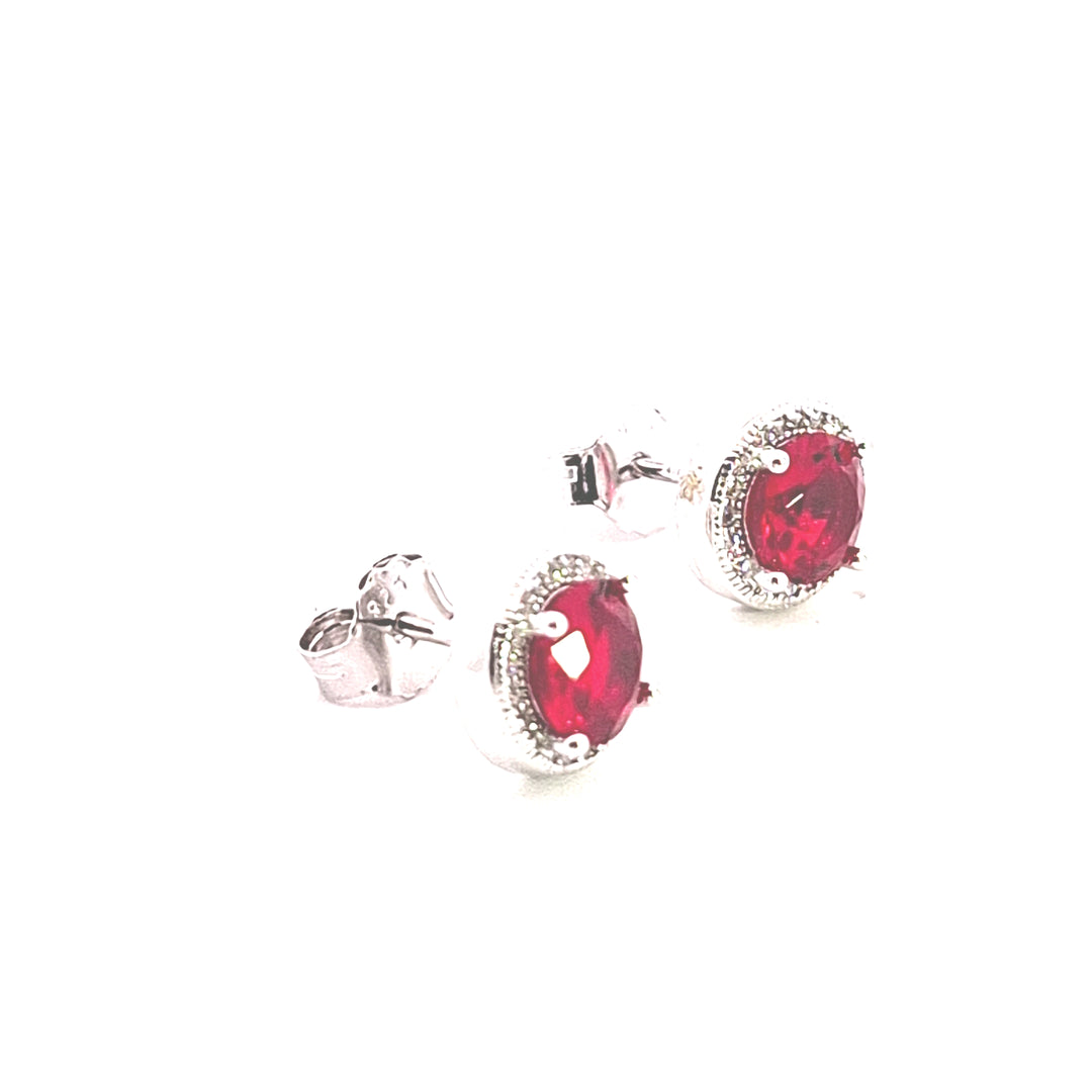 Ruby Red Cubic Zirconia fancy round stud earring 38047