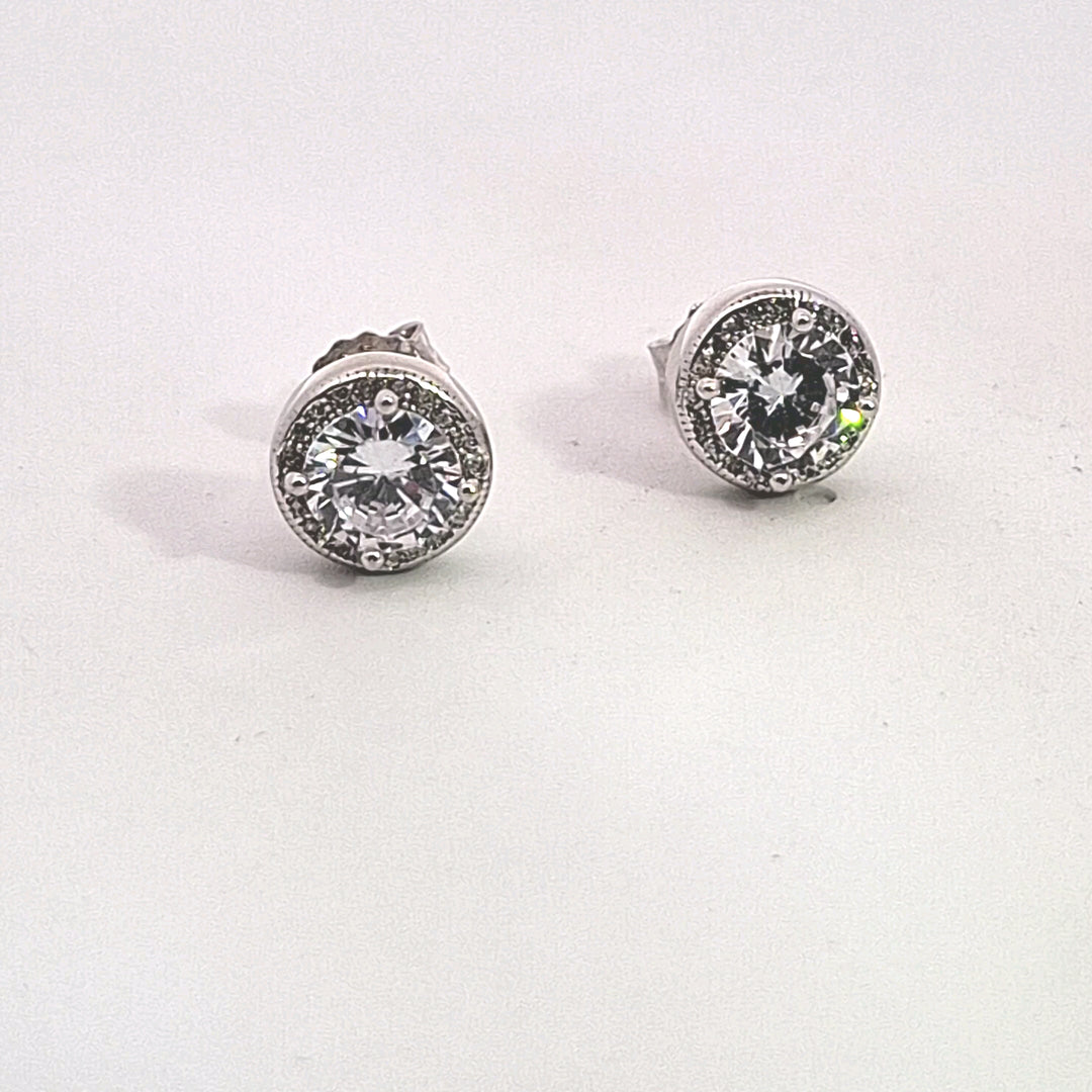 Cubic Zirconia fancy round stud earring 38042