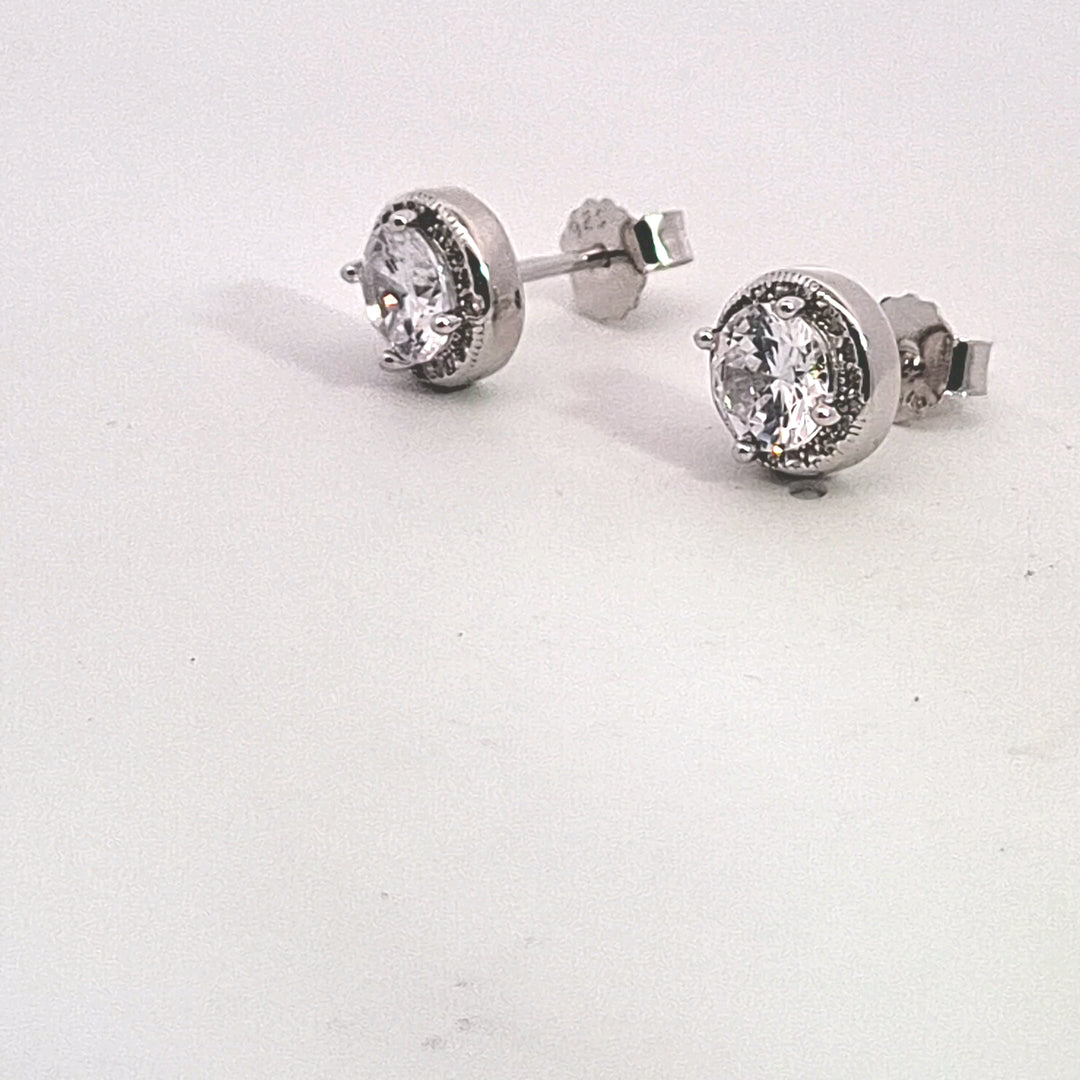 Cubic Zirconia fancy round stud earring 38042