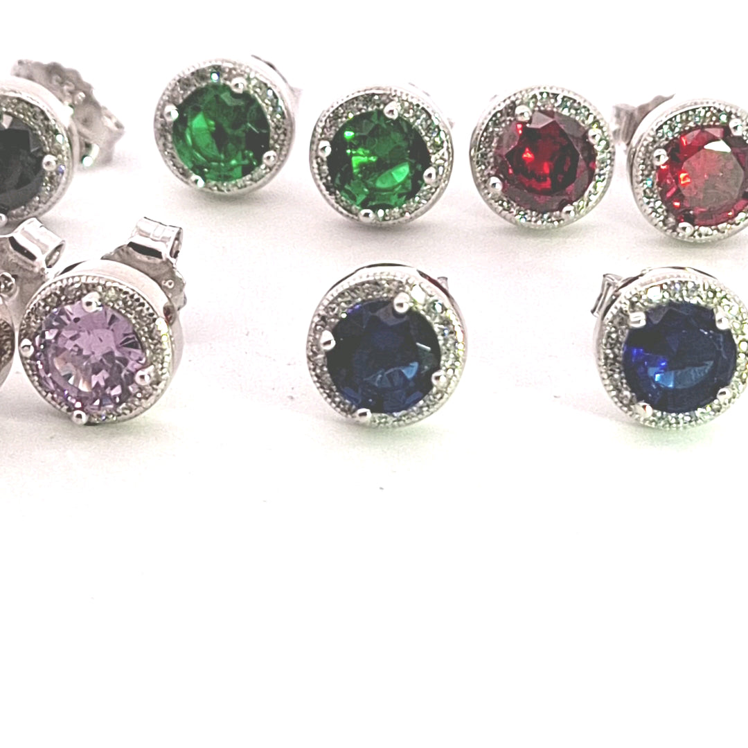 Emerald Green Cubic Zirconia fancy round stud earring 38049