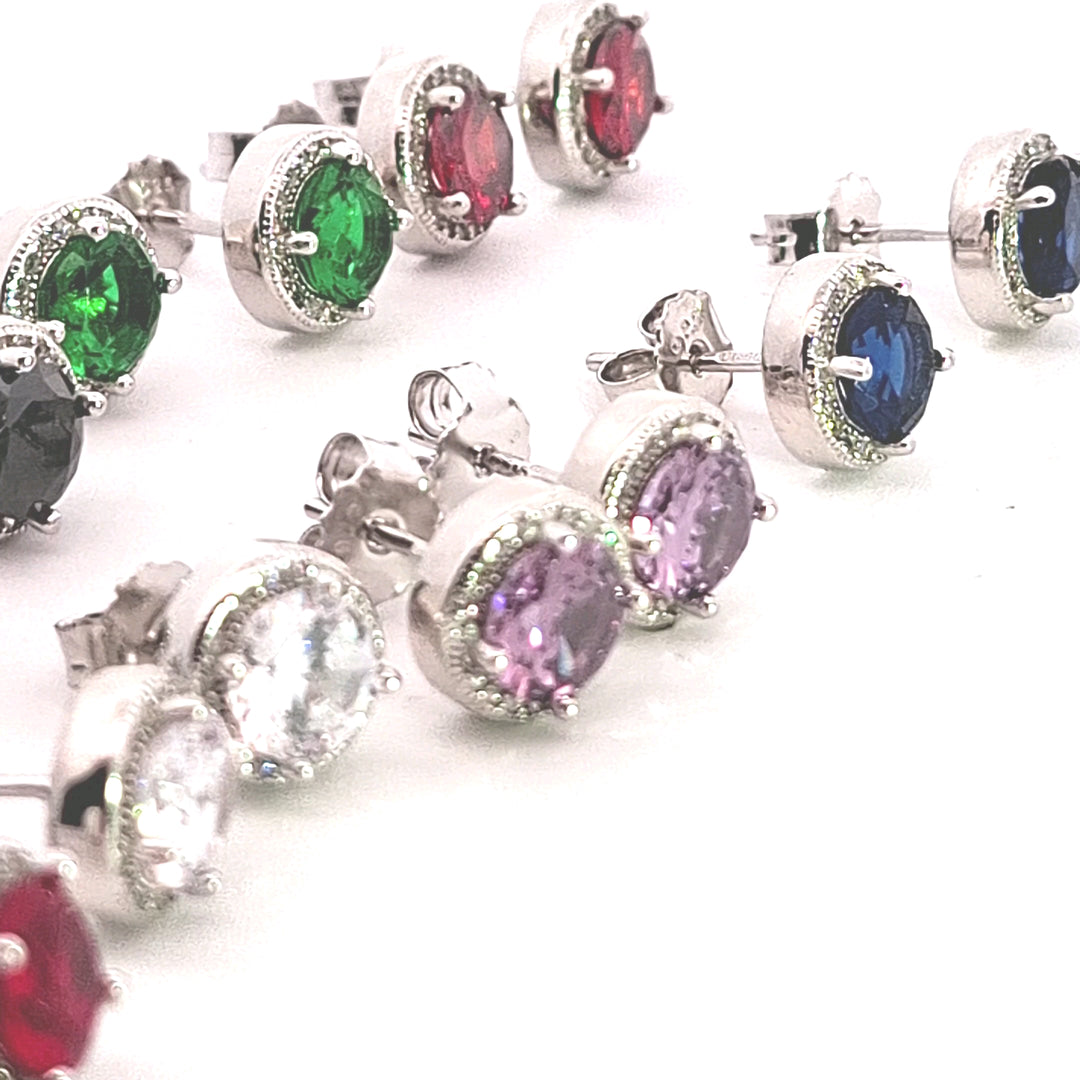 Garnet Red Cubic Zirconia fancy round stud earring 38046