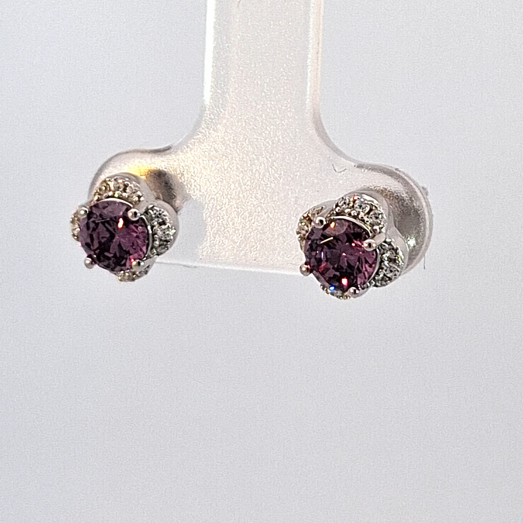Amethyst Purple CZ floral earrings 38725