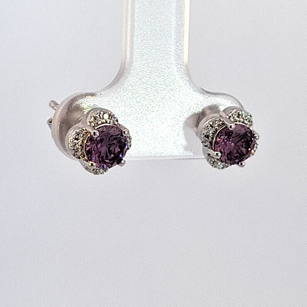 Amethyst Purple CZ floral earrings 38725