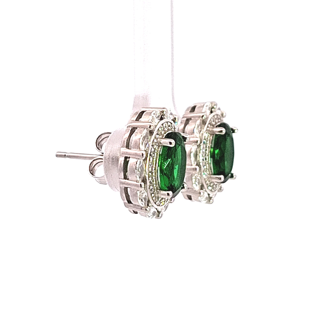 Fancy large Emerald Green CZ stud earring 38038