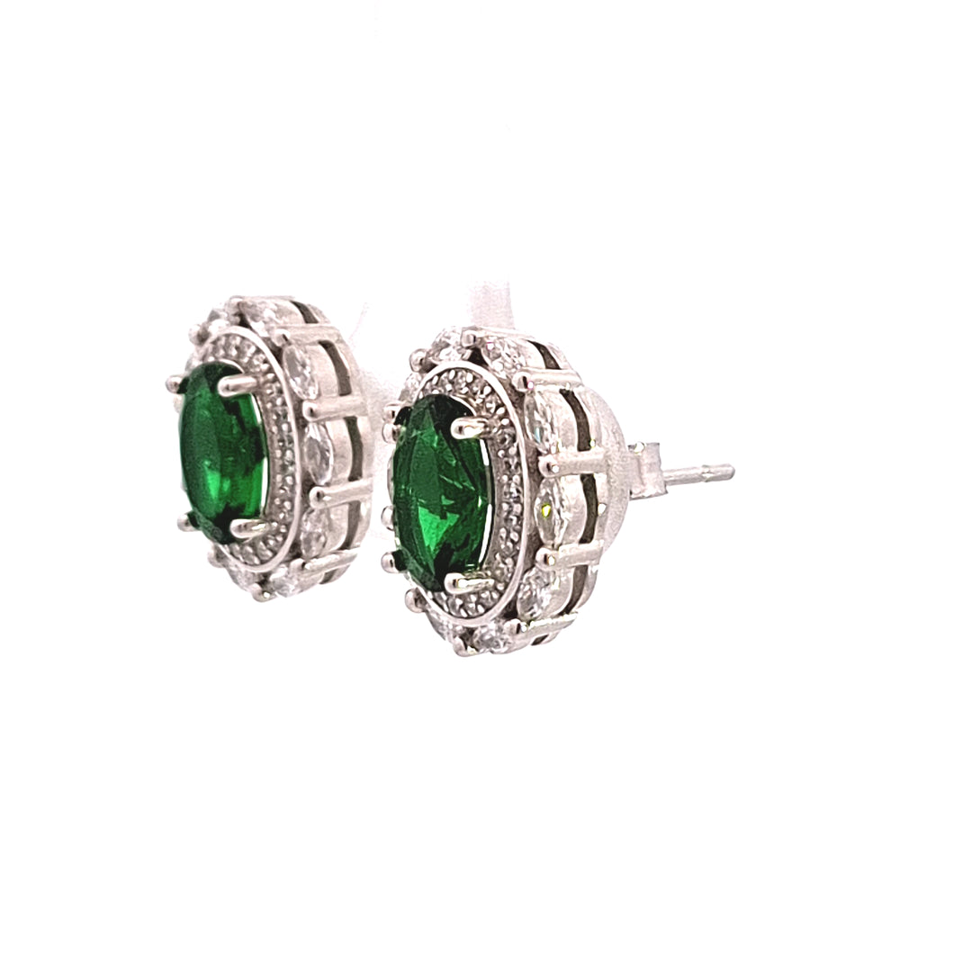 Fancy large Emerald Green CZ stud earring 38038