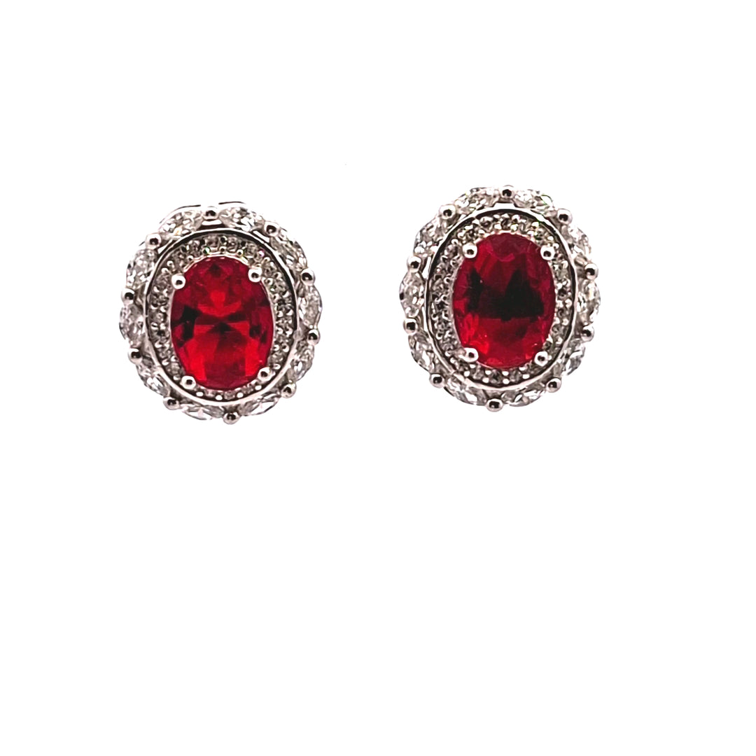 Fancy large Ruby Red CZ stud earrings 38039