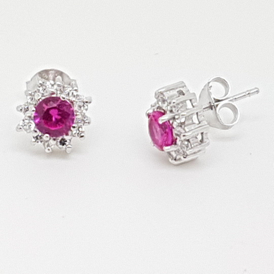 10mm Ruby Red CZ cluster sterling silver earring 33628