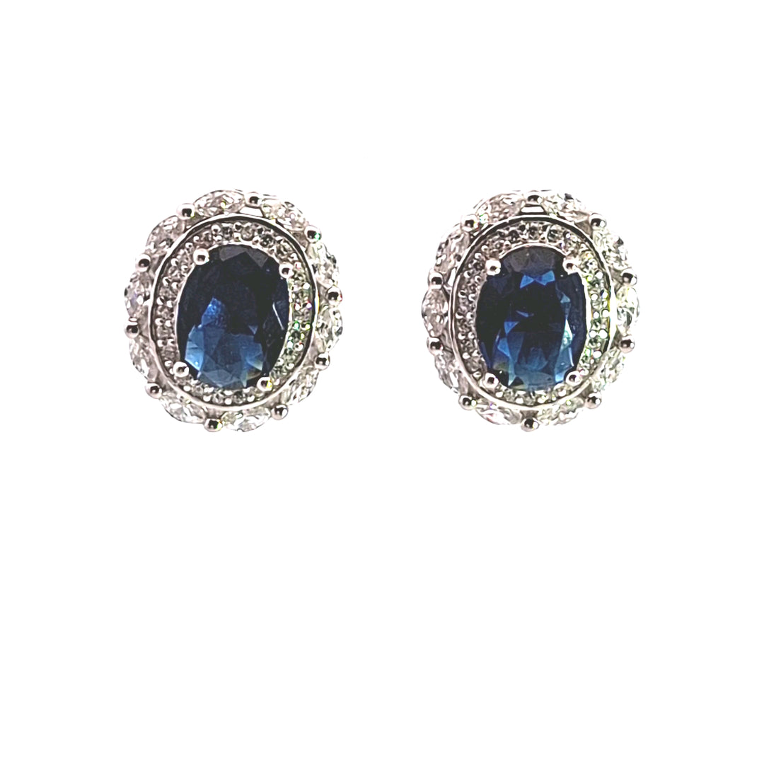 Sapphire Blue CZ fancy stud earrings 38036