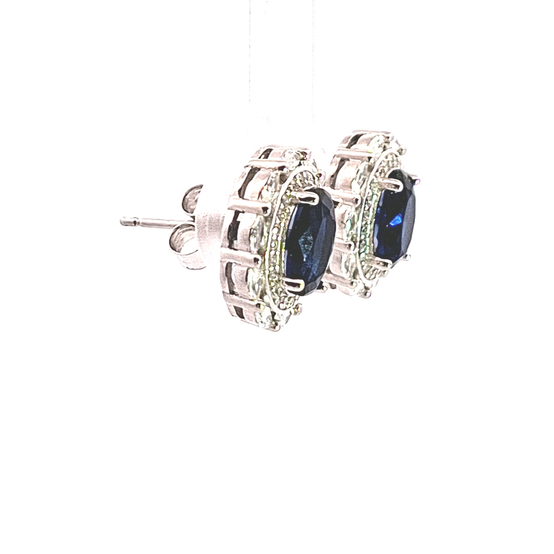 Sapphire Blue CZ fancy stud earrings 38036