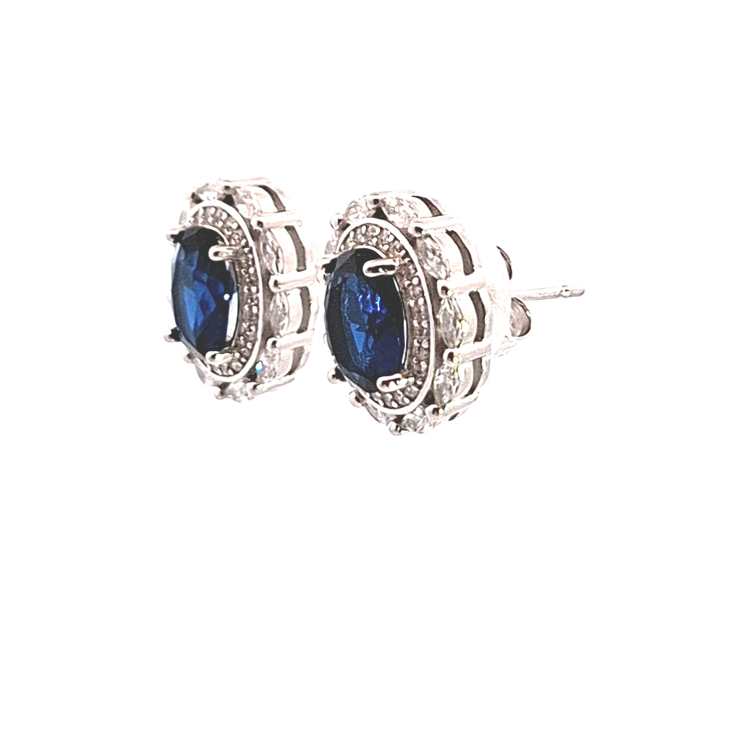 Sapphire Blue CZ fancy stud earrings 38036