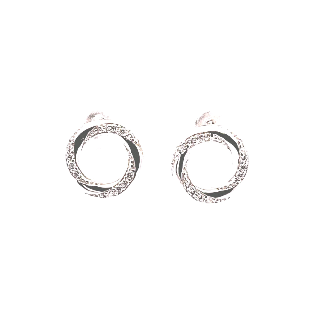 Sterling silver CZ entwined circles stud earrings 34728