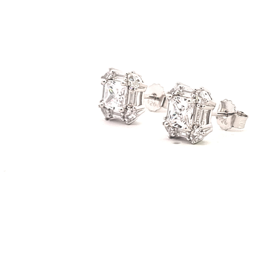 Fancy square, baguette and round CZ set studs 38014