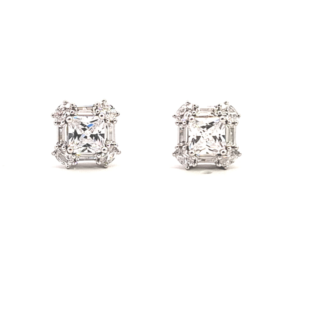 Fancy square, baguette and round CZ set studs 38014