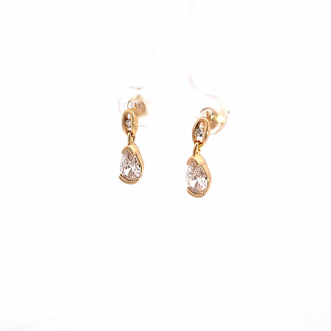 Gold toned silver CZ Pear drop earrings 38929