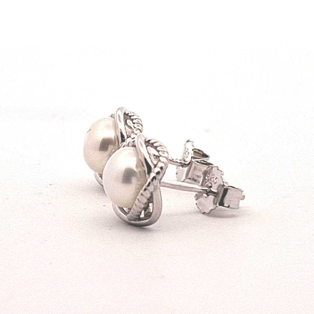 Sterling silver fancy stud pearl earrings 38738