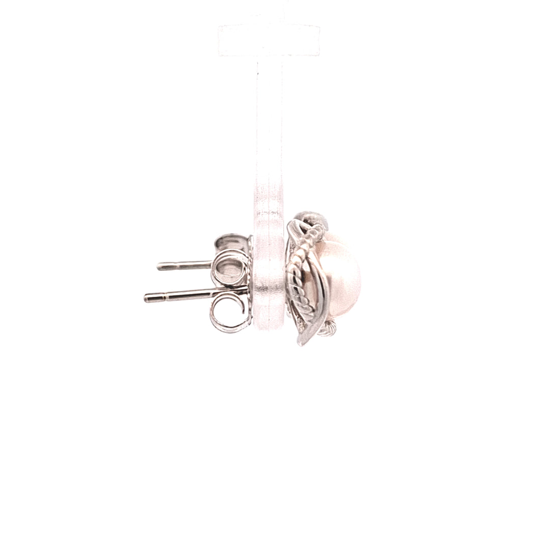 Sterling silver fancy stud pearl earrings 38738