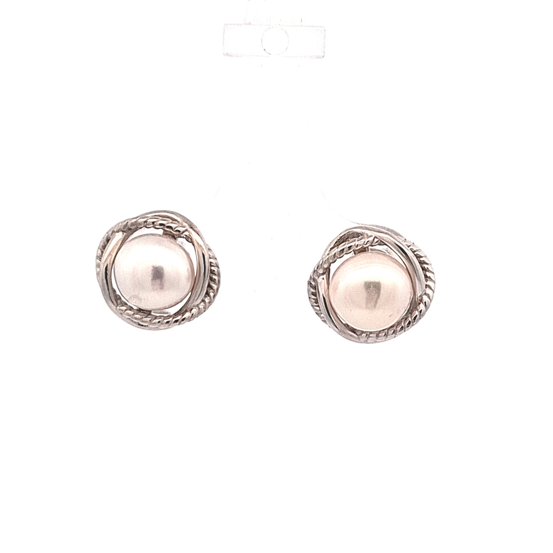 Sterling silver fancy stud pearl earrings 38738