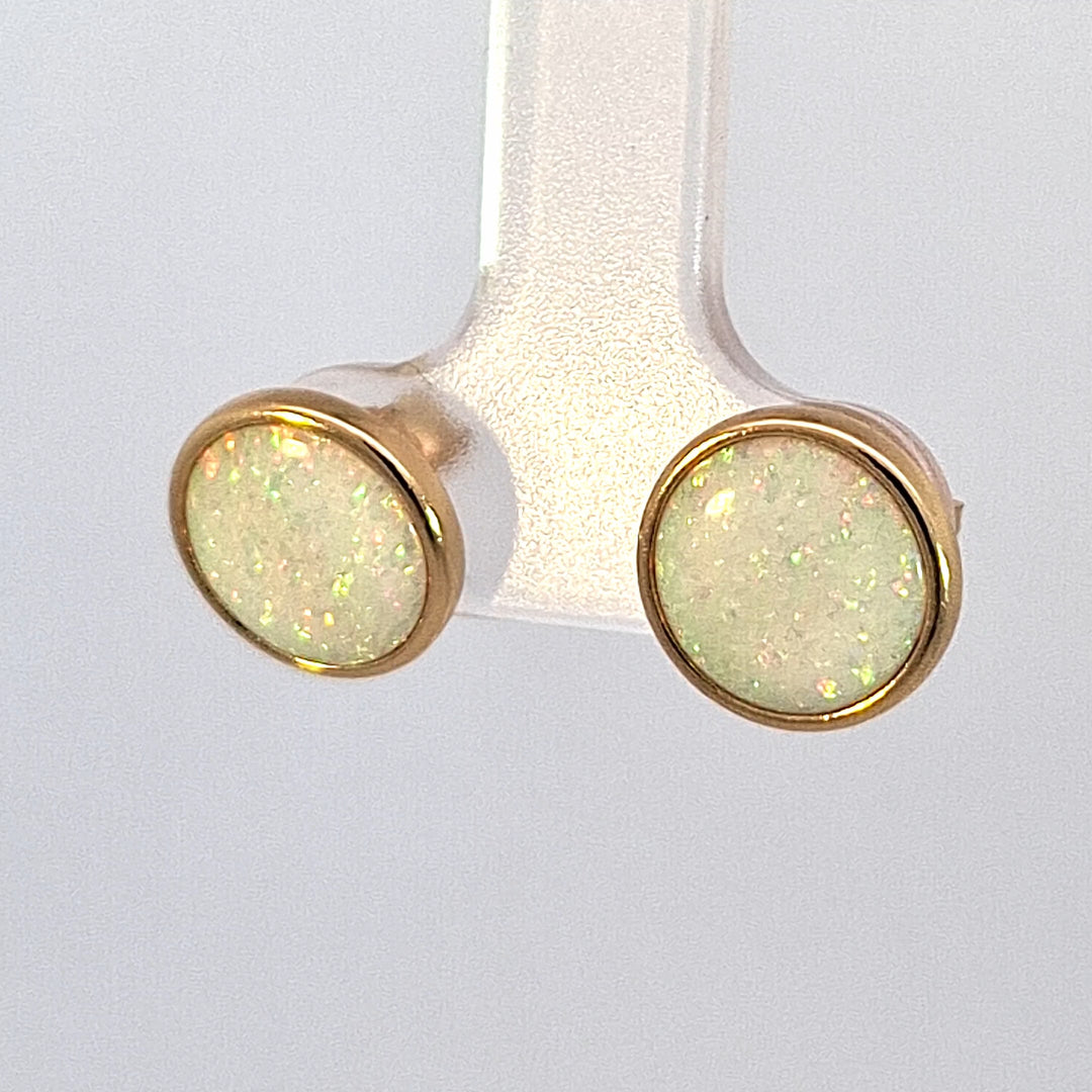 Gold tone created Opal stud earrings 38688