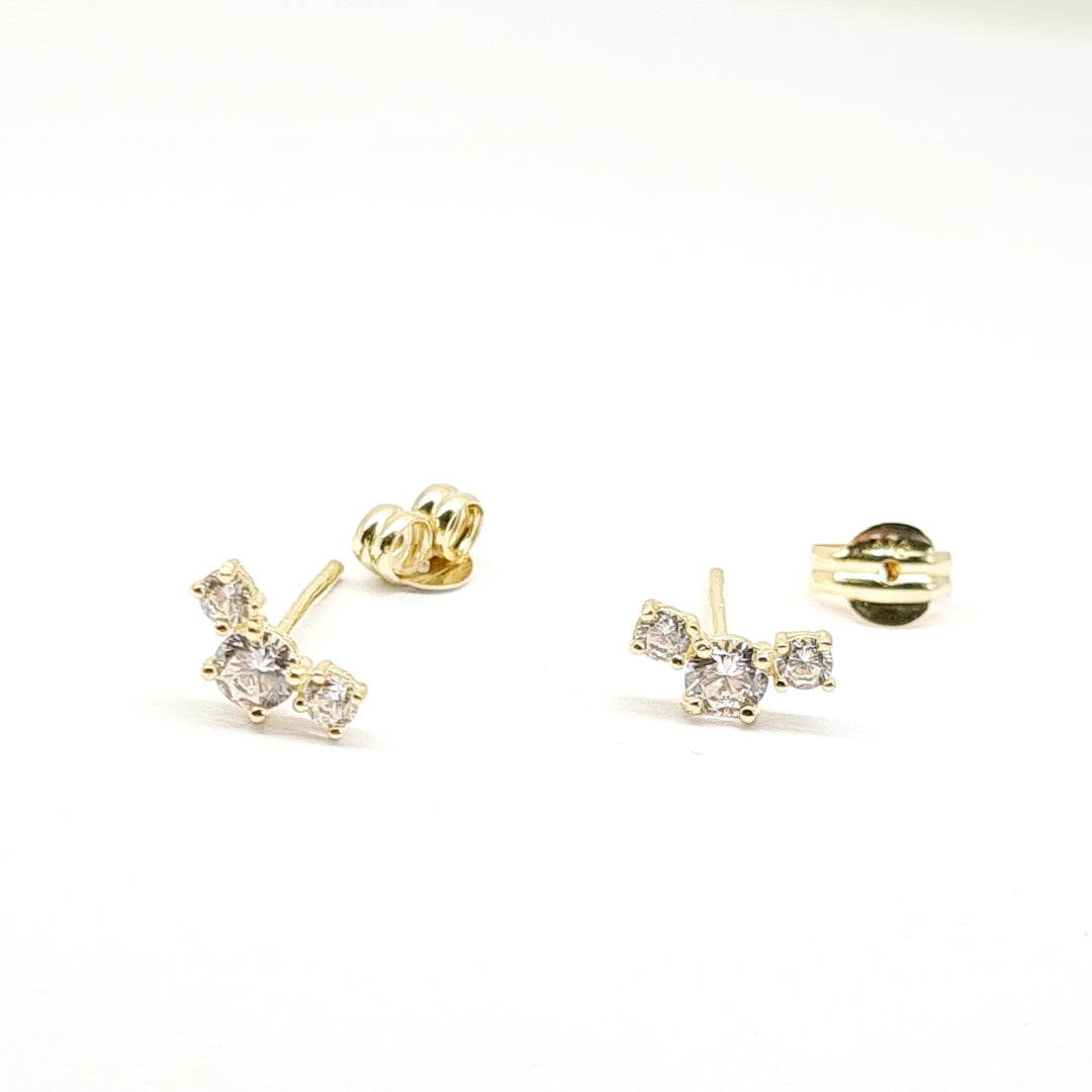 Gold Fancy 3 x CZ stud earrings 34252