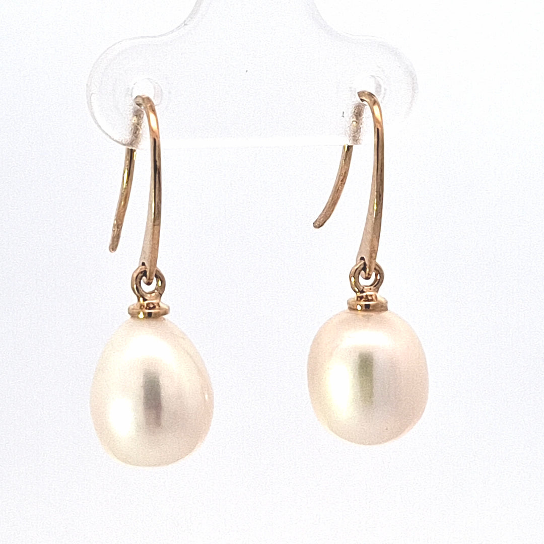 Gold drop pearl earrings 38522
