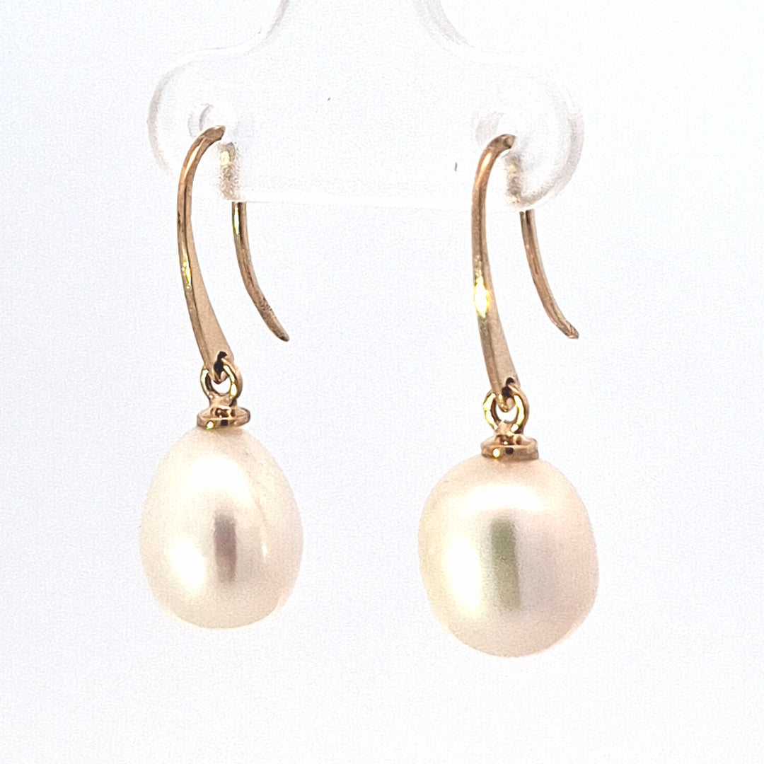 Gold drop pearl earrings 38522