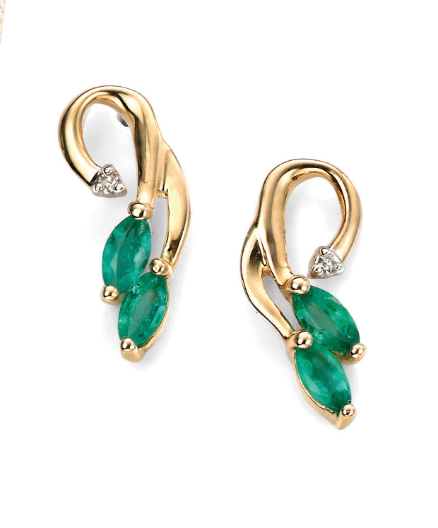 Gold Diamond & Emerald Vine Drop earrings 36799
