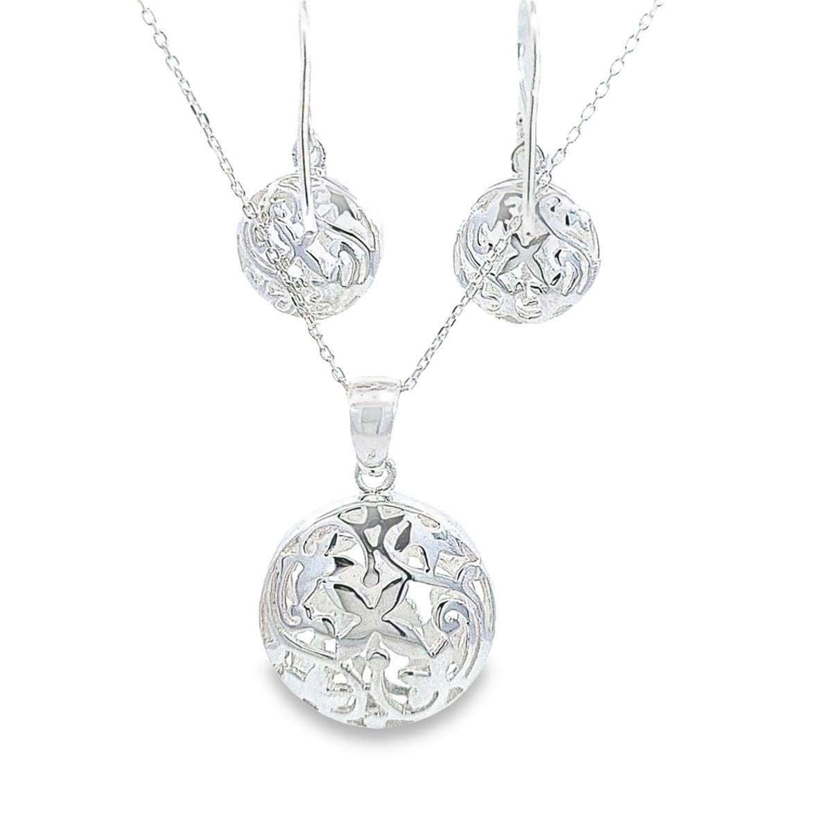 Floral cut-out circular pendant and earring matching set 36700 - Armin Lowe Jewellers